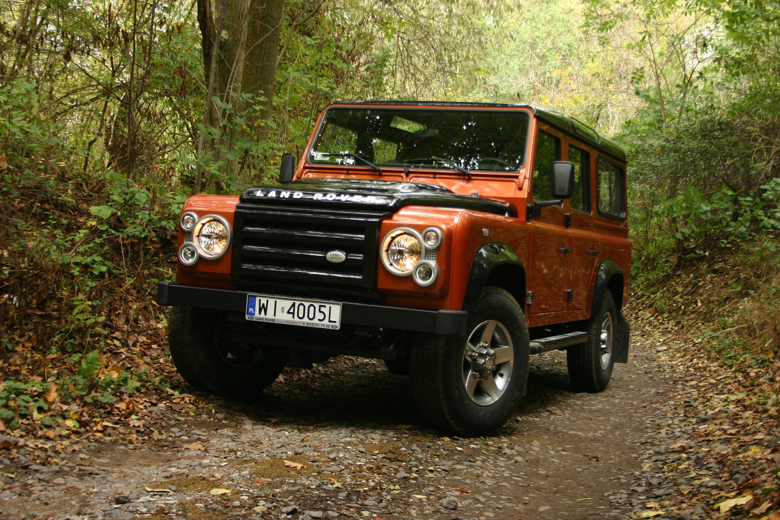Warsaw, Poland - October, 13th, 2009: Test drive of a off-road icon Land Rover Defender (Fire version). The "Def" is powered by 2,2-litre diesel engine form Ford (pushing out 122 HP/360 Nm).